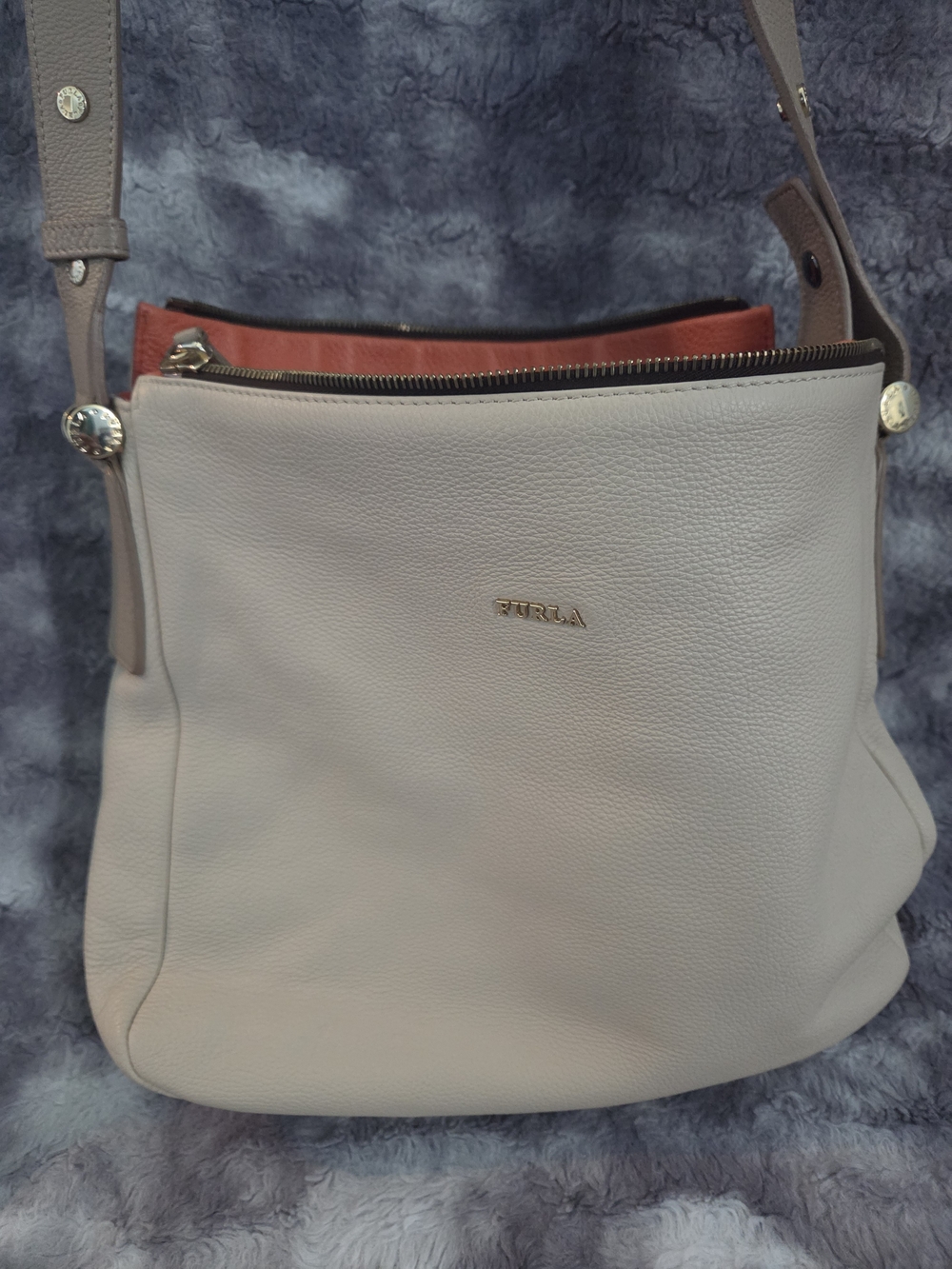Authentic Furla Tan Leather Shoulder Bag Multi Zip Crossbody Purse - Picture 2 of 15